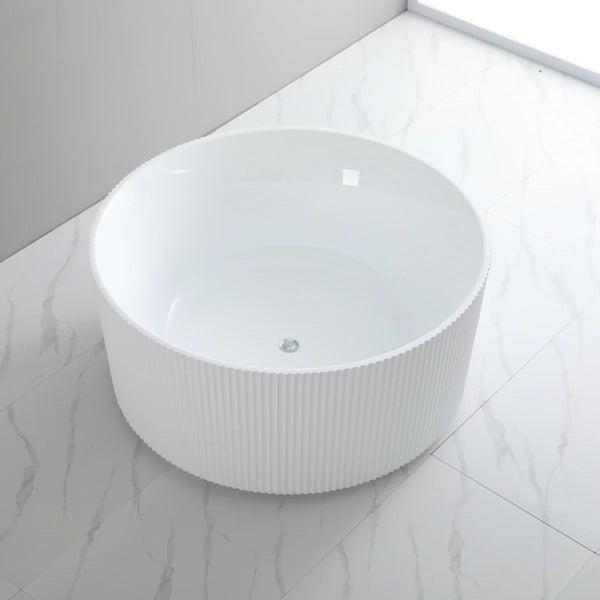 Como Groove Round Freestanding Bathtub Gloss White 1280mm NO Overflow