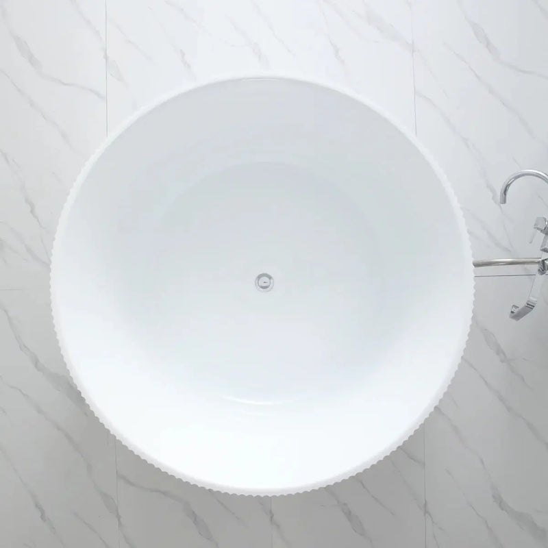 Como Groove Round Freestanding Bathtub Gloss White 1280mm NO Overflow - FIL Kitchen Bathroom