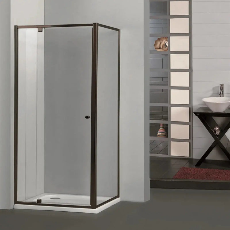 SEMI-FRAMELESS PIVOTAL DOOR SHOWER SCREEN Chrome/Black/Light Gold FIL Kitchen Bathroom