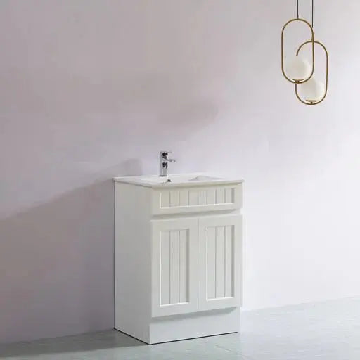 Acacia Shaker Pvc Free Standing Vanity Matte White 600mm/750mm/900mm - FIL Kitchen Bathroom