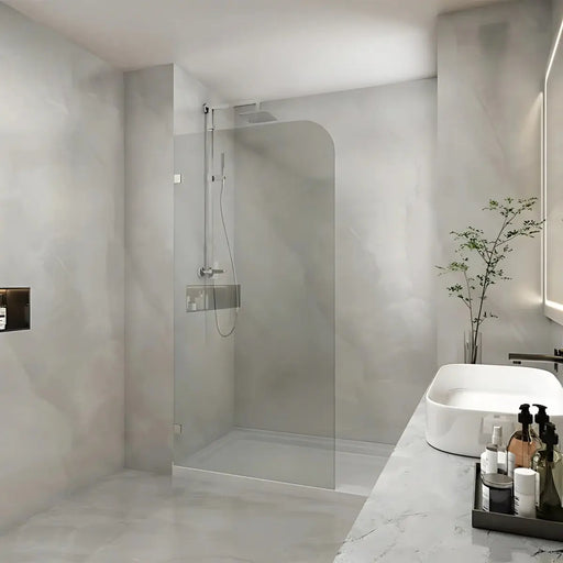FRAMELESS SINGLE PANEL WITH CORNER CURVED TOP SHOWER SCREEN FIL Kitchen Bathroom