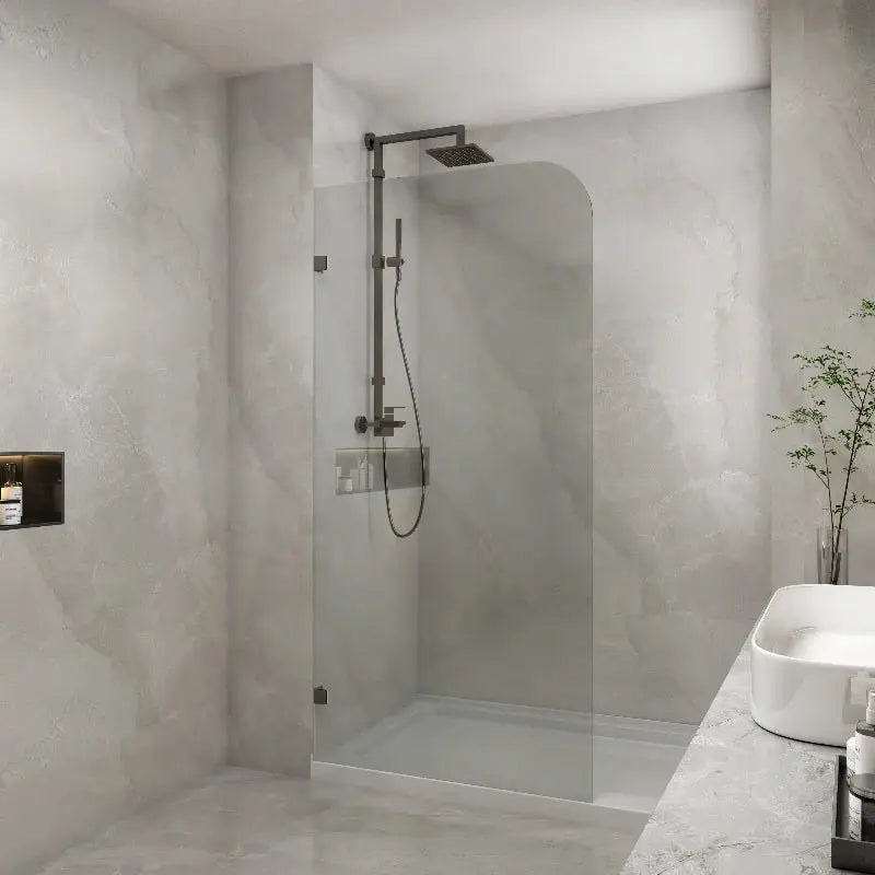 FRAMELESS SINGLE PANEL WITH CORNER CURVED TOP SHOWER SCREEN FIL Kitchen Bathroom