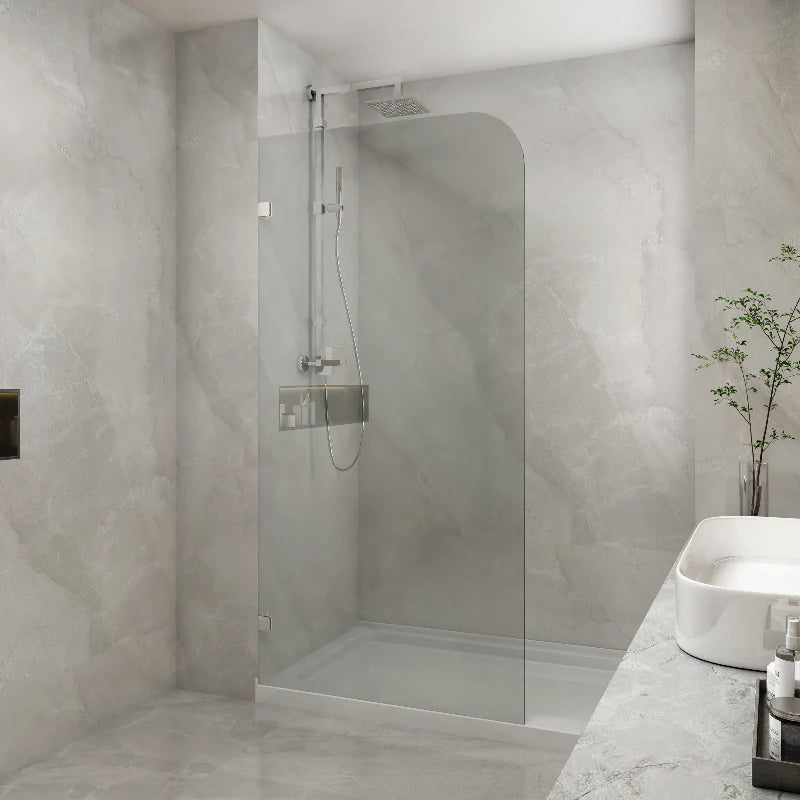 FRAMELESS SINGLE PANEL WITH CORNER CURVED TOP SHOWER SCREEN