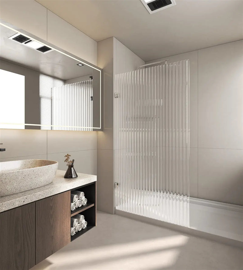 FRAMELESS SINGLE PANEL WITH NARROW LINE FLUTED GLASS SHOWER SCREEN FIL Kitchen Bathroom