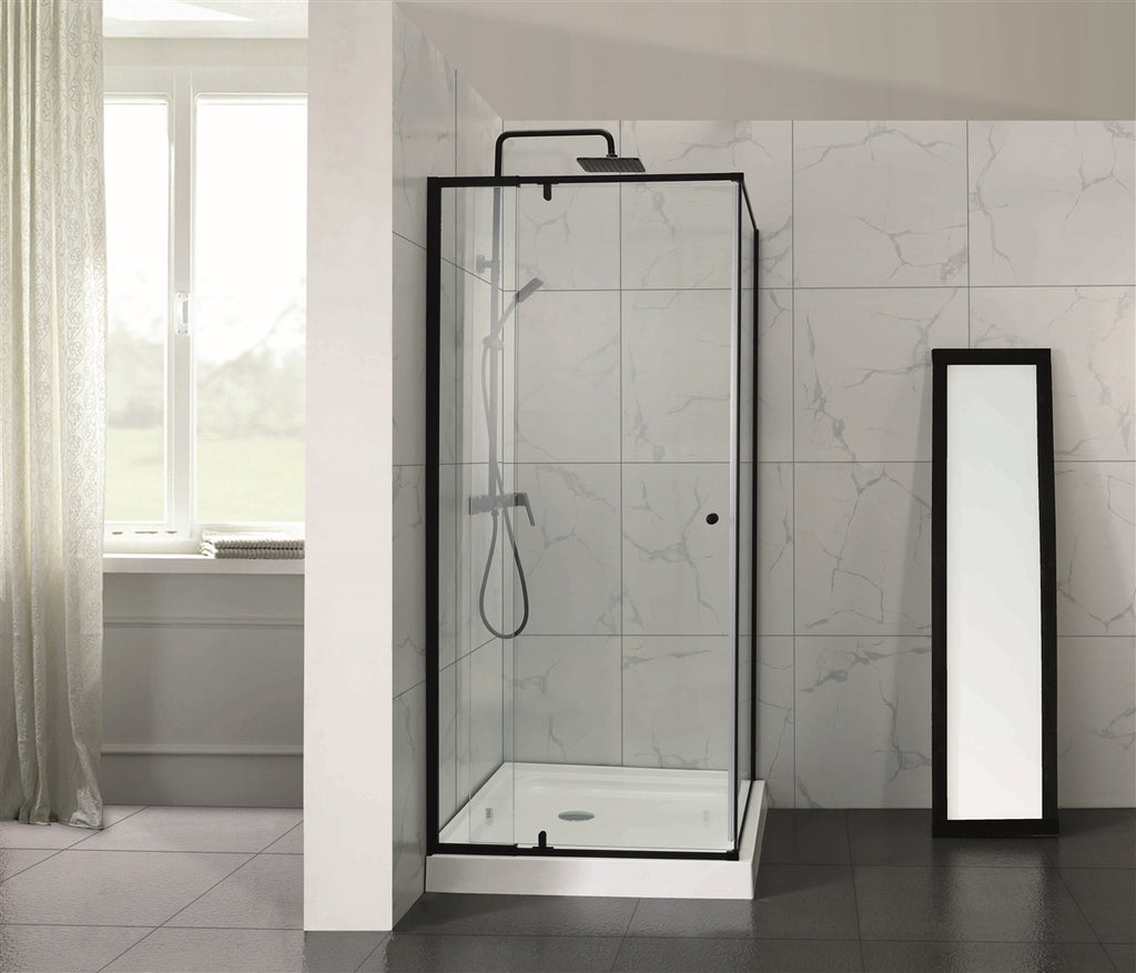 SEMI-FRAMELES SHOWER SCREEN PIVOTAL DOOR CHROME/BLACK