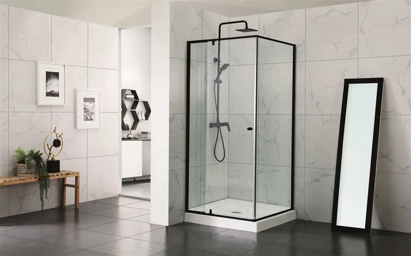 SEMI-FRAMELES SHOWER SCREEN PIVOTAL DOOR CHROME/BLACK FIL Kitchen Bathroom