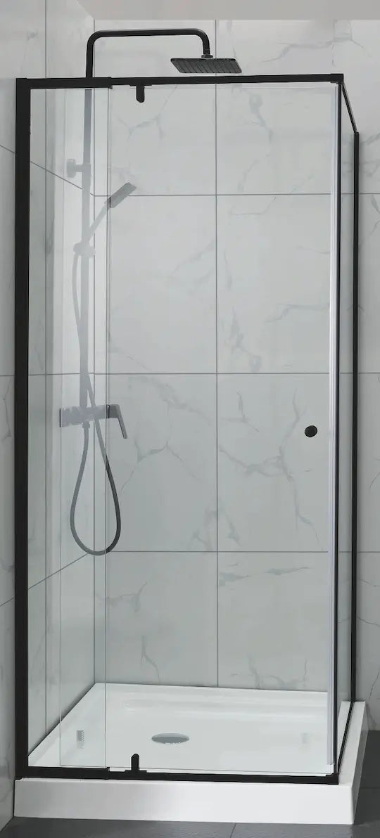 SEMI-FRAMELES SHOWER SCREEN PIVOTAL DOOR CHROME/BLACK FIL Kitchen Bathroom