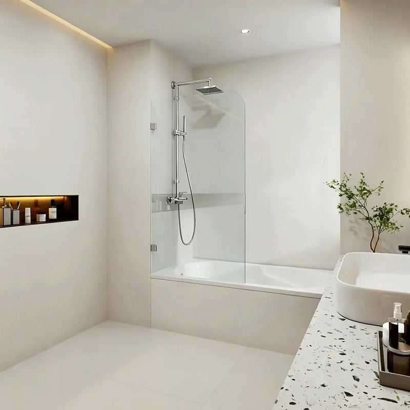 Covey Frameless Fixed Bathtub Curved Corner Shower Screens (750mm) COVEY