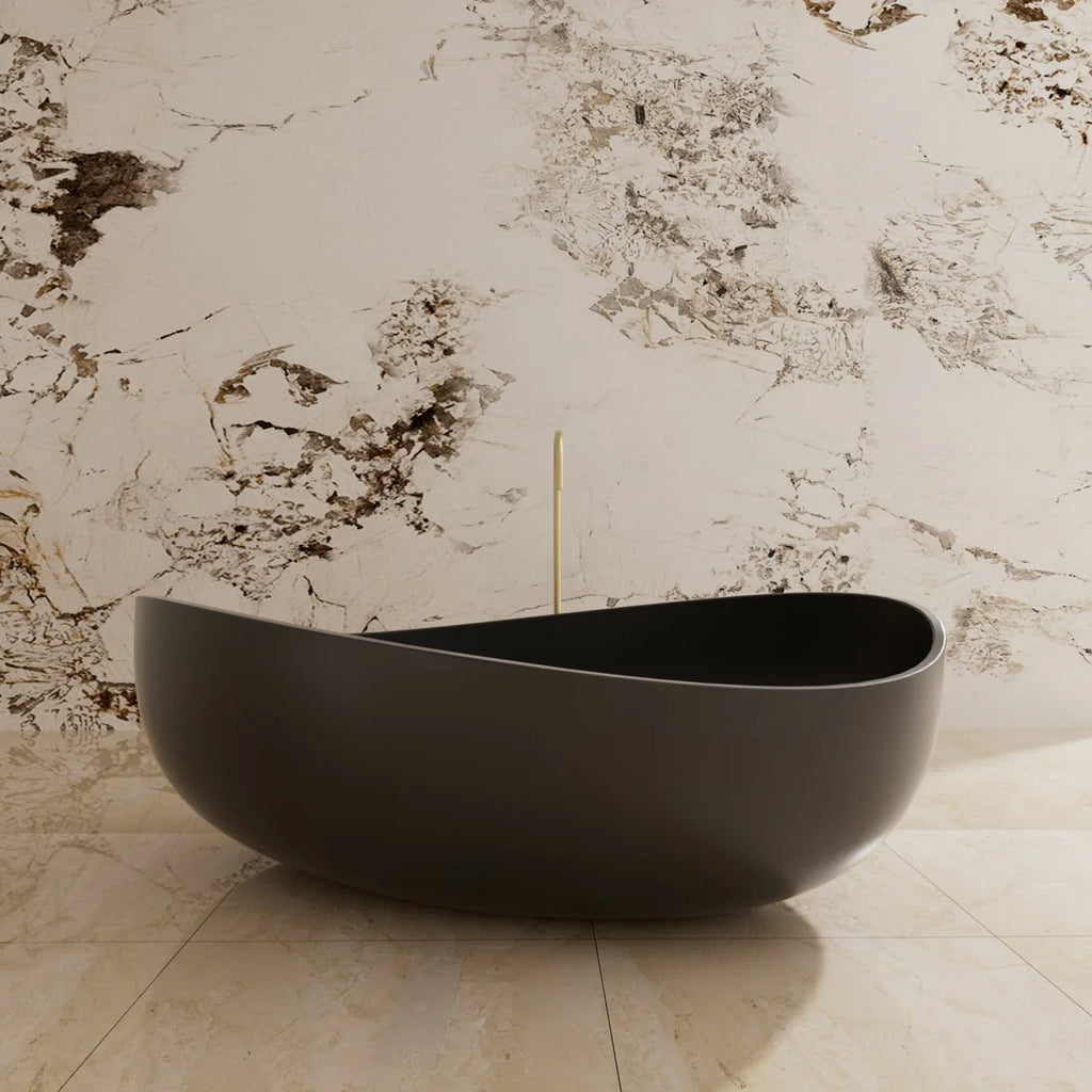 Waverly Solid Surface Stone Free Standing Bathtub Matte Black 1800mm