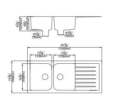 KITCHEN SINK QUARTZ DOUBLE BOWL MATTE BLACK 1160mm