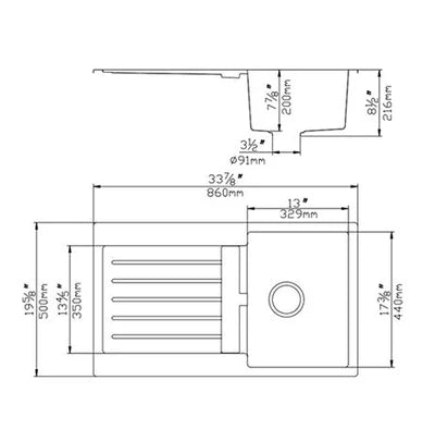 KITCHEN SINK QUARTZ TOP MOUNT MATTE BLACK 860mm