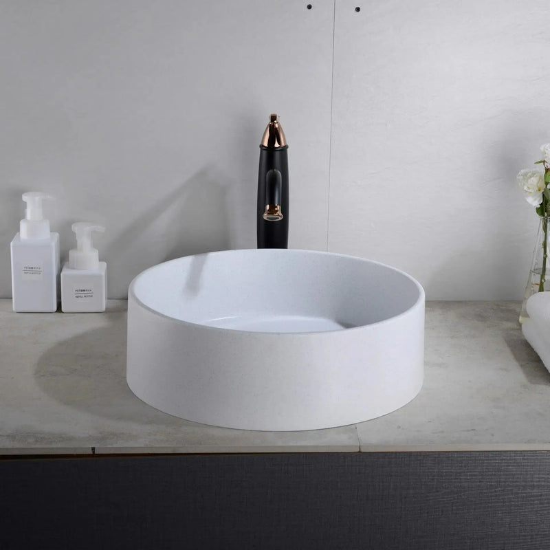 Above Counter Quartz Basin Round Matte Black/Matte White/Matte Grey 410*410*130mm - FIL Kitchen Bathroom
