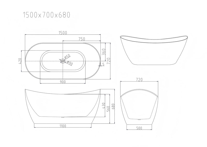 Disney Ultra-Thin Freestanding Bathtub - Gloss White mercioaustralia