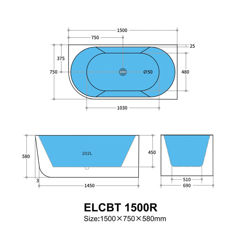 Elivia Oval Freestanding Corner Bath POSEIDON