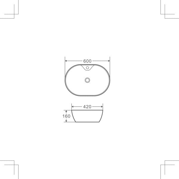 Evea 60M Above Counter Oval Basin with Mixer Hole 600 x 420 x 160mm