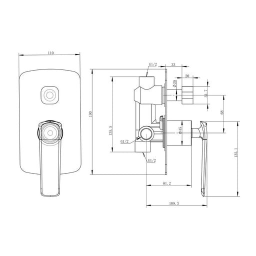 Esperia Matte Black Wall Mixer with Diverter - FIL Kitchen Bathroom