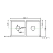 DOUBLE BOWL FIRECLAY KITCHEN SINK GLOSS WHITE/MATTE BLACK 838MM CETO