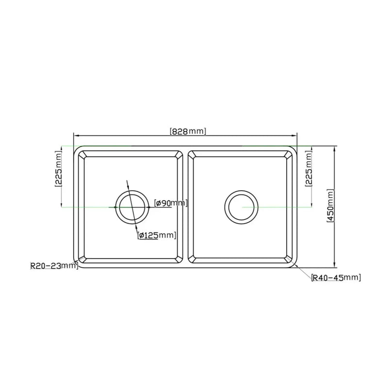 DOUBLE BOWL FIRECLAY KITCHEN SINK GLOSS WHITE/MATTE BLACK 838MM CETO