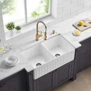 DOUBLE BOWL FIRECLAY KITCHEN SINK GLOSS WHITE/MATTE BLACK 838MM CETO