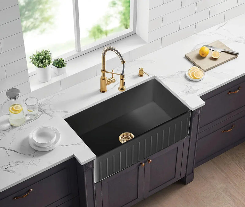 SINGLE BOWL FIRECLAY KITCHEN SINK GLOSS WHITE/MATTE BLACK 828MM CETO