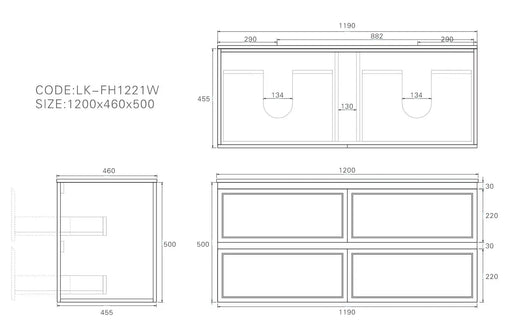Lukka New Hamilton Federation Slim Wall Hung Cabinet (1200mm) Lukka