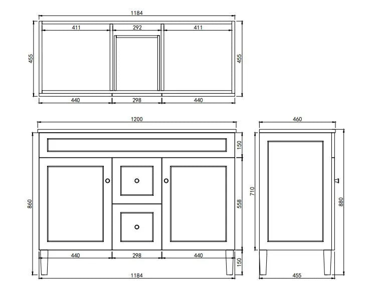 Harold Federation Free Standing Cabinet Matte Black LK-FH124DL-MB