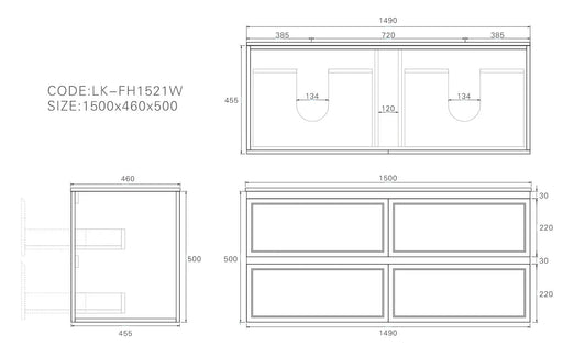 Lukka New Hamilton Federation Slim Wall Hung Cabinet (1500mm) Lukka