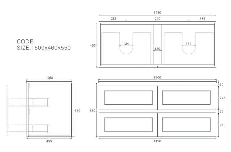Hamilton Federation wall hung PVC Cabinet for Single bowl/Double bowl LK-FH1521W-MW