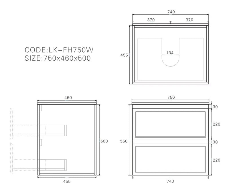 Lukka New Hamilton Federation Slim Wall Hung Cabinet (750mm) FIL Kitchen Bathroom