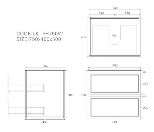 Lukka New Hamilton Federation Slim Wall Hung Cabinet (750mm) FIL Kitchen Bathroom