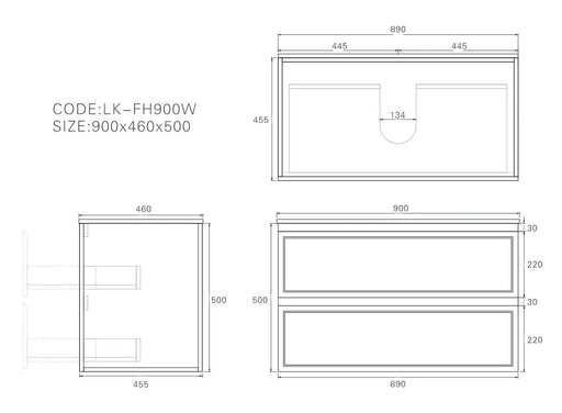 Lukka New Hamilton Federation Slim Wall Hung Cabinet (900mm) Lukka
