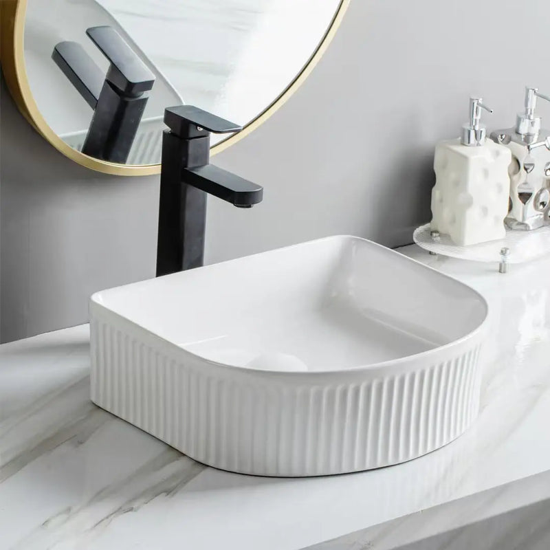 Lukka Arco Flueted Fine Ceramic Above Counter Basin (400mm) Lukka