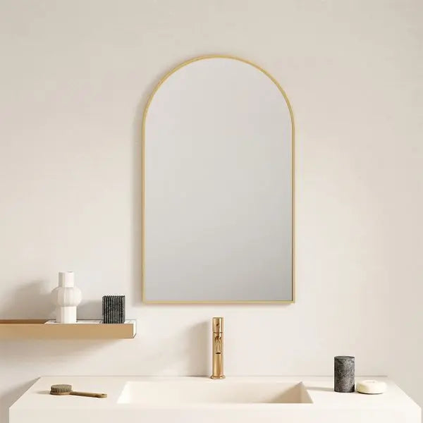Arch Mirror Brushed Gold Frame 900 x 600mm FIL Kitchen Bathroom