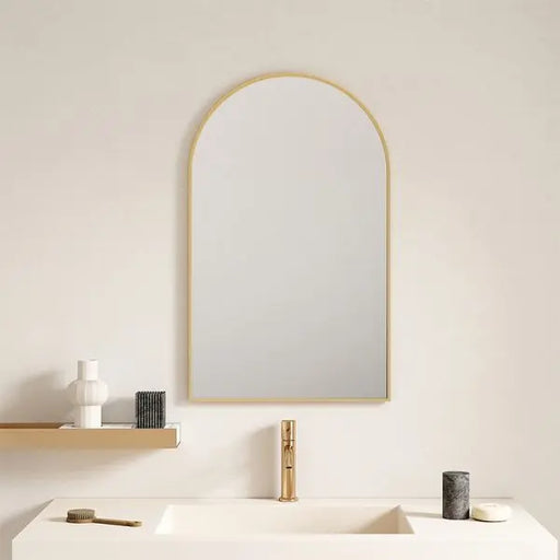 Arch Mirror Brushed Gold Frame 900 x 600mm FIL Kitchen Bathroom