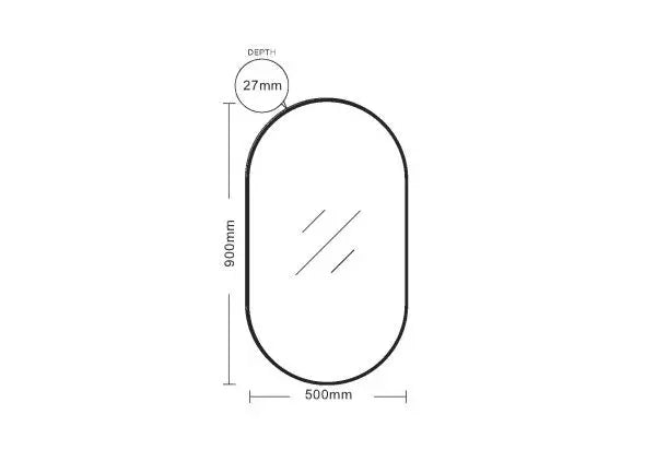 Aluminum Framed Oval Mirror  Matt black 500mm*900mm FIL Kitchen Bathroom