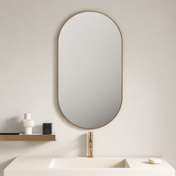 Aluminum Framed Oval Mirror Brushed Golden 500mm*900mm