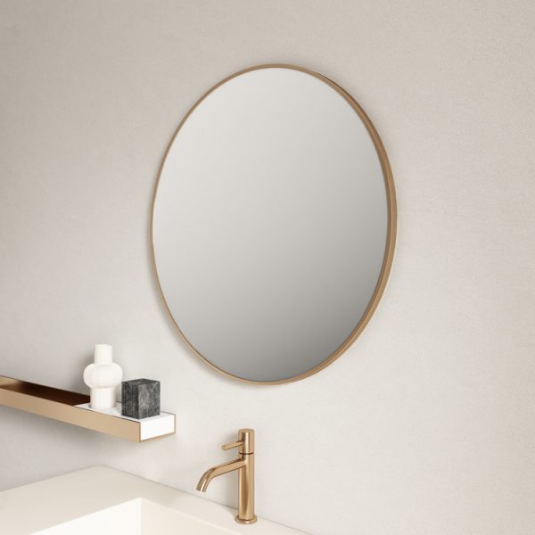 Brushed Golden Aluminum Framed Round Mirror 600mm/750mm/900mm