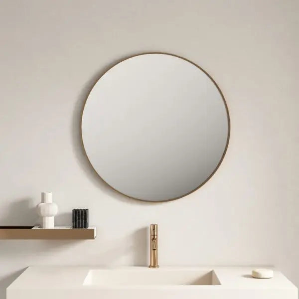 Brushed Golden Aluminum Framed Round Mirror 600mm/750mm/900mm FIL Kitchen Bathroom