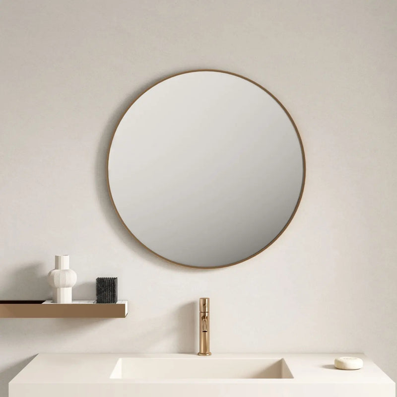 Aluminum Framed 750mm Round Mirror - Brushed Gold mercioaustralia