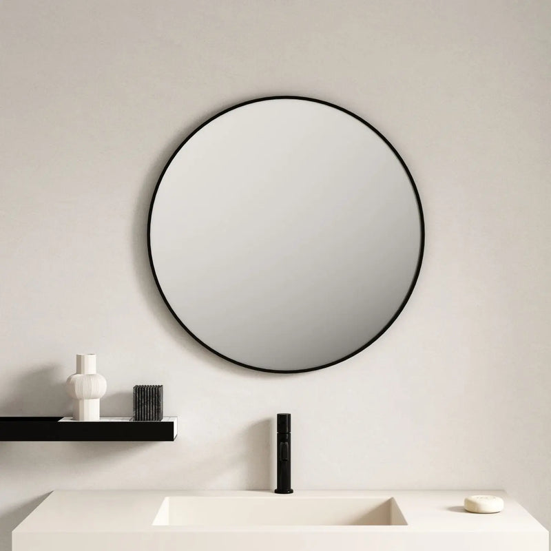 Aluminum Framed 900mm Round Mirror - Matt Black mercioaustralia