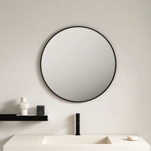 Steel Frame 600mm Round Mirror - Matt Black mercioaustralia