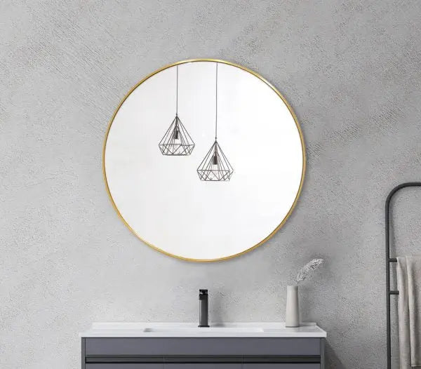 Brushed Golden Aluminum Framed Round Mirror 600mm/750mm/900mm FIL Kitchen Bathroom