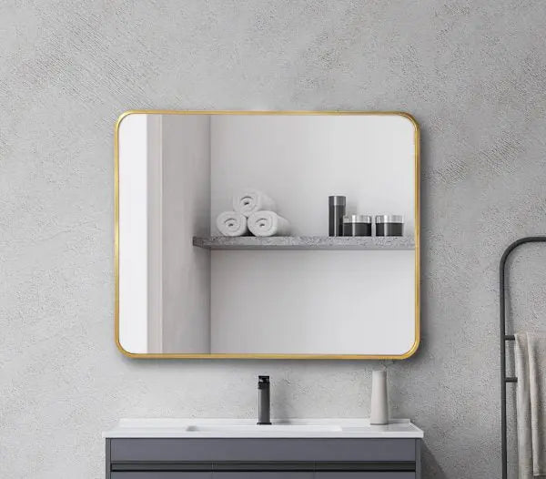 Brushed Golden Aluminum framed rectangular mirror 900mm*750mm FIL Kitchen Bathroom