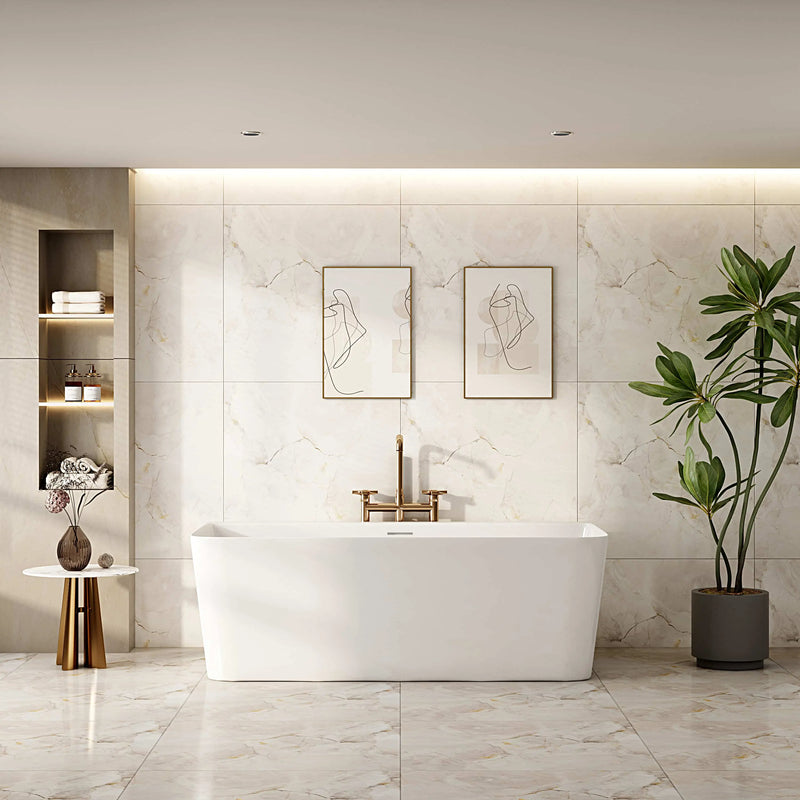 Fortuna Ultra-Thin Back-to-Wall Bathtub - Gloss White mercioaustralia