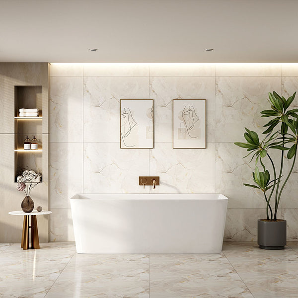Fortuna Ultra-Thin Back-to-Wall Bathtub - Gloss White