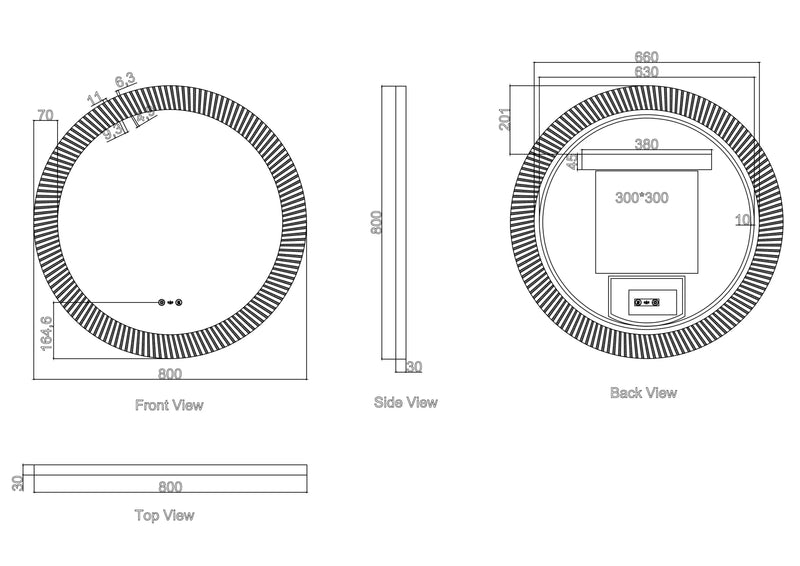 Freya 800mm LED Textured Round Mirror mercioaustralia