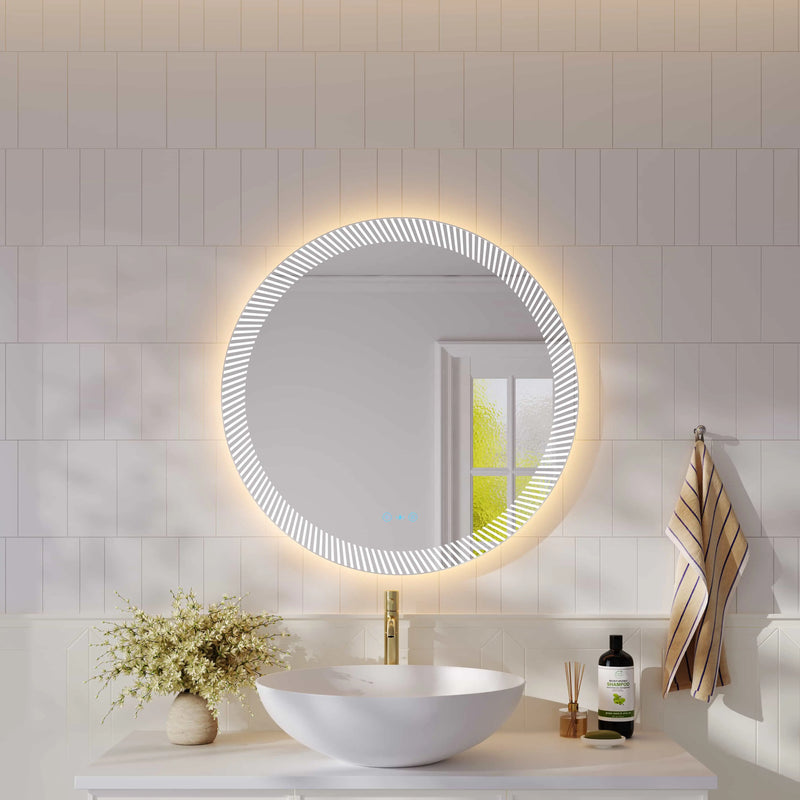 Freya 800mm LED Textured Round Mirror mercioaustralia