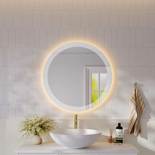 Freya 800mm LED Textured Round Mirror mercioaustralia