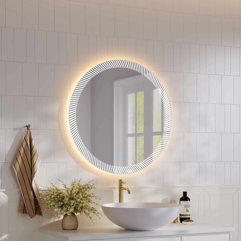 Freya 800mm LED Textured Round Mirror mercioaustralia