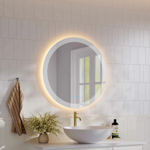 Freya 800mm LED Textured Round Mirror mercioaustralia